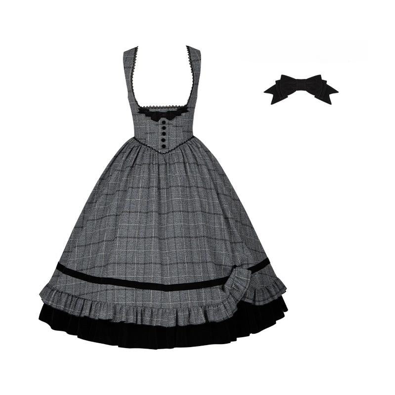 Yesterday's Epistle - Winter Classic Lolita Plaid Dress Set, Fishbone Waist - image 30