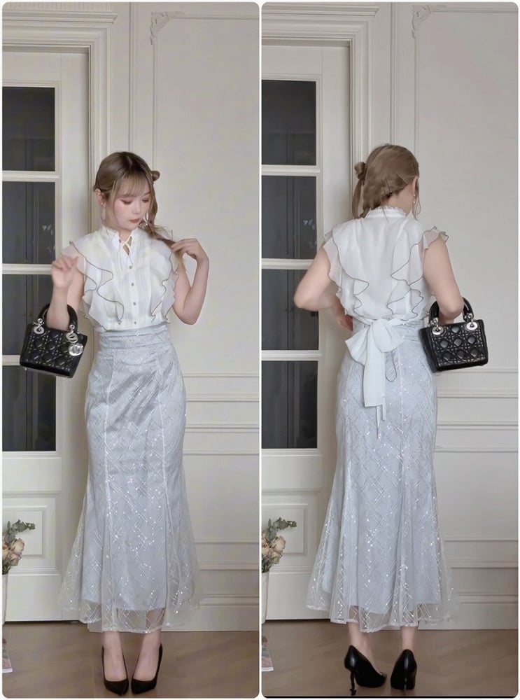 Elegant Blue Sequin Mermaid Skirt - image 8