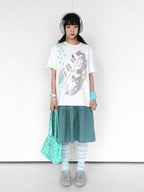 White Crew Neck Tee with Distressed Print - innomoood - image 6