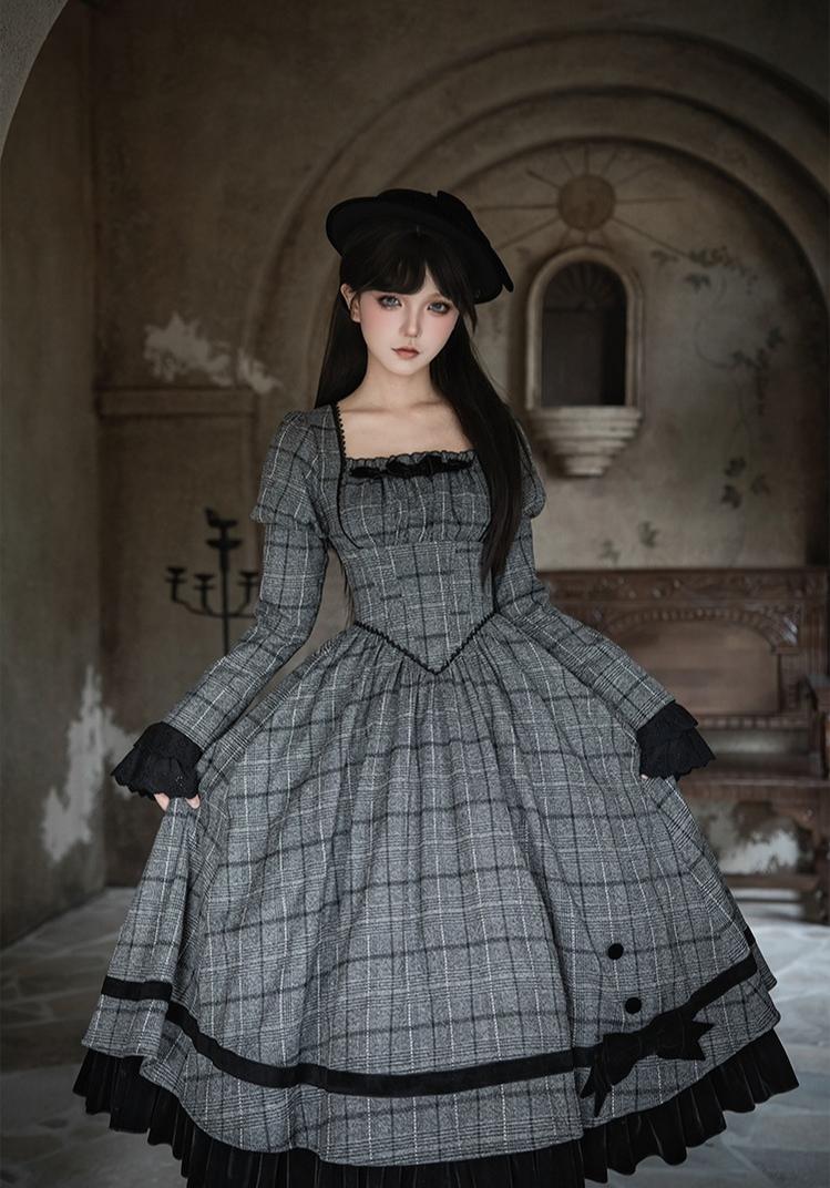 Yesterday's Epistle - Winter Classic Lolita Plaid Dress Set, Fishbone Waist - image 4