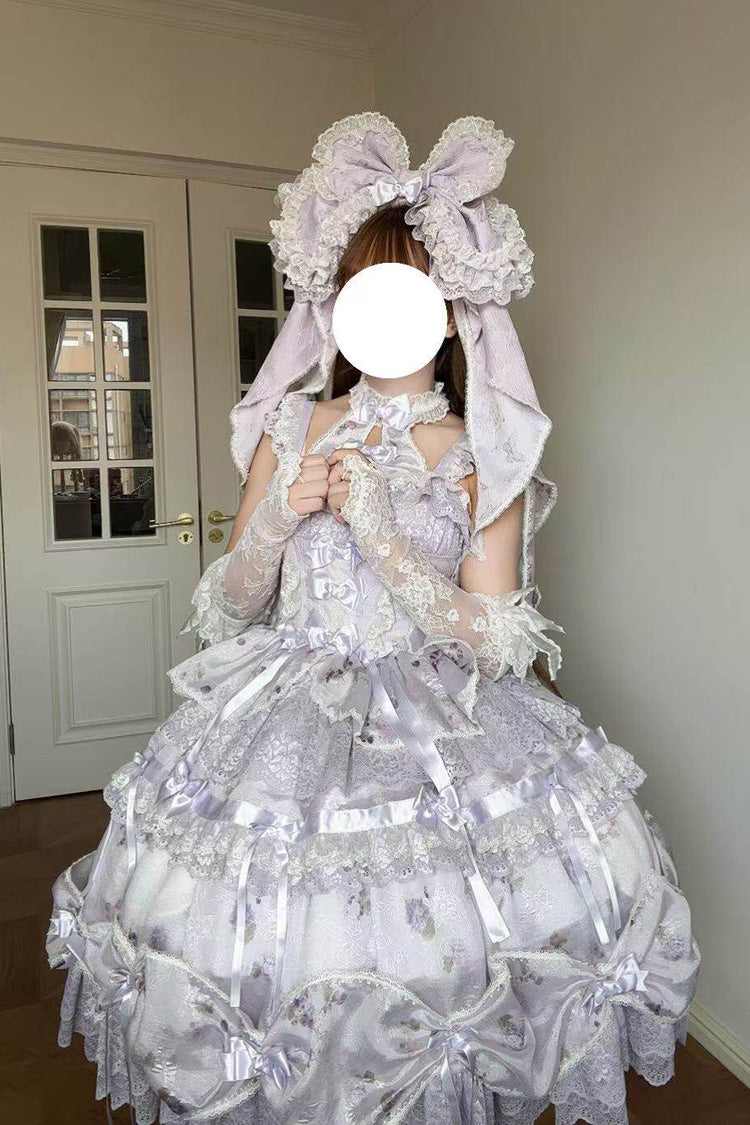 Halterneck Sweet Lolita JSK Dress with Head Bow and Train - image 5