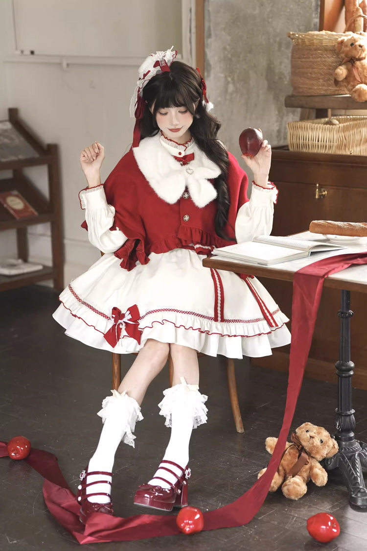 Red Vow - Sweet Lolita Long-Sleeve OP Dress in Red & White - image 2