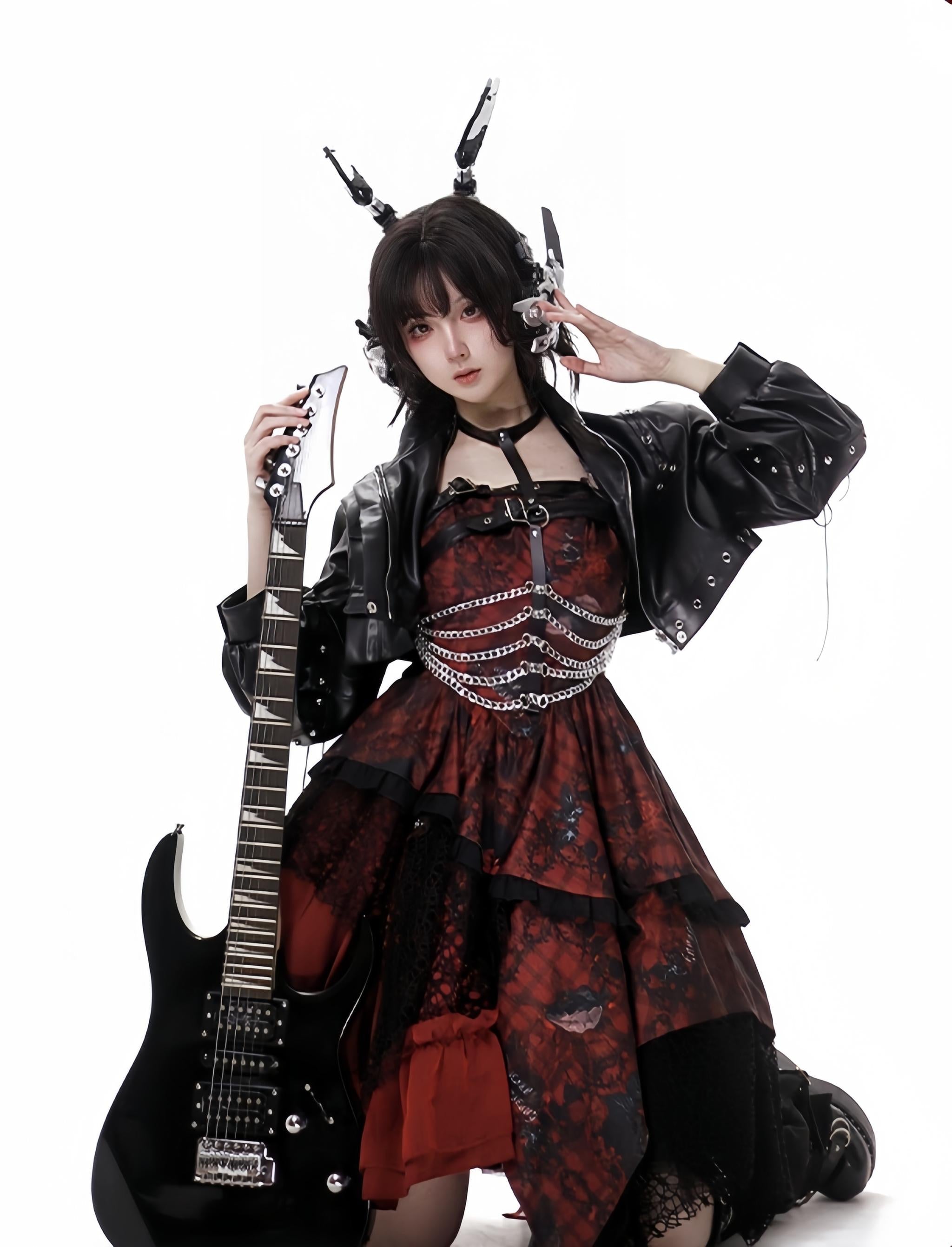 Bleeding Strawberry - Gothic Lolita JSK Dress with Jacket and Rib Chain Accessory - image 16