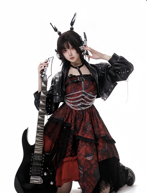 Bleeding Strawberry - Gothic Lolita JSK Dress with Jacket and Rib Chain Accessory - image 2