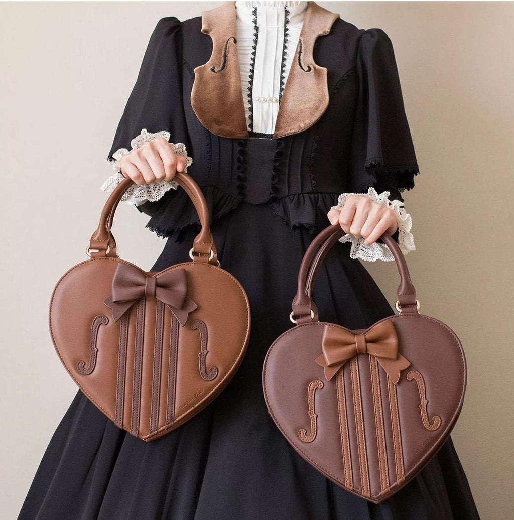 Heart of Violin - PU Classic Lolita Heart Shaped Bag, Violin and Bow Detail - image 1