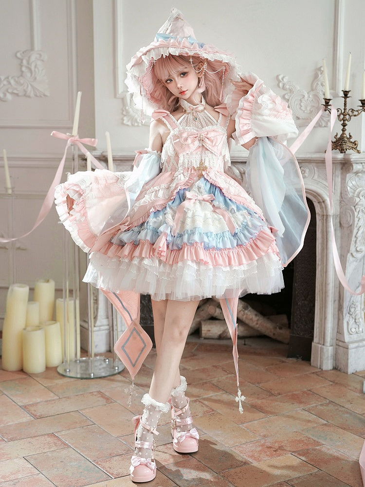 Pink and Blue High Waist Sweet Witchy Dress Lolita Jumper Skirt Full Set - image 12