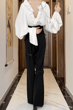 Black Corset High-Waist Pants with Buckle Details - Shi Zhi Mao - image 9