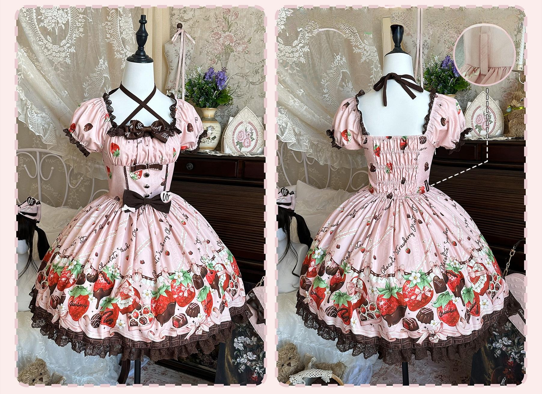 Strawberry Chocolate Lovers Sweet Lolita Embroidered Dress - image 14