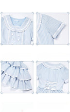 Seven-Day Bell - Blue Classic Lolita Striped OP Dress, Sailor Collar - image 6