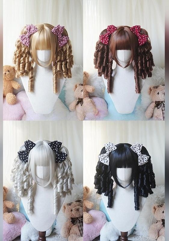 Solid Lolita Bob Wig With Detachable Curl Ponytail - image 2
