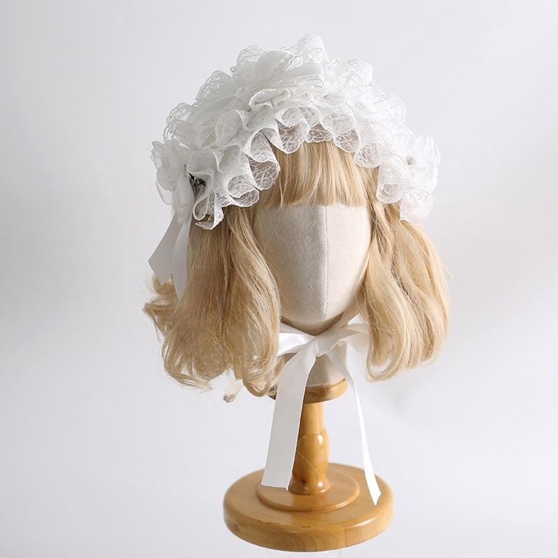Xiaogui Classic Lolita Pure White Hairband, BNT, Top Hat and Flower Clips - image 6