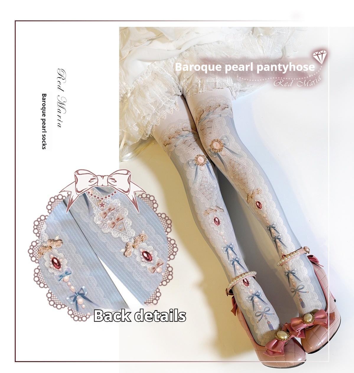 Classic Lolita Tights Baroque Pearl Printed Lolita Pantyhose - image 2
