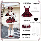 Snow Night Serenade - Fluffy Plaid Kawaii Lolita JSK, Reversible Cape and Accessories - image 31
