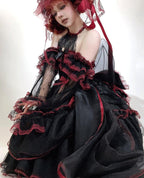 Cascading Poetry - Gothic Lolita JSK Dress, Lace & Tiered Hem - image 3