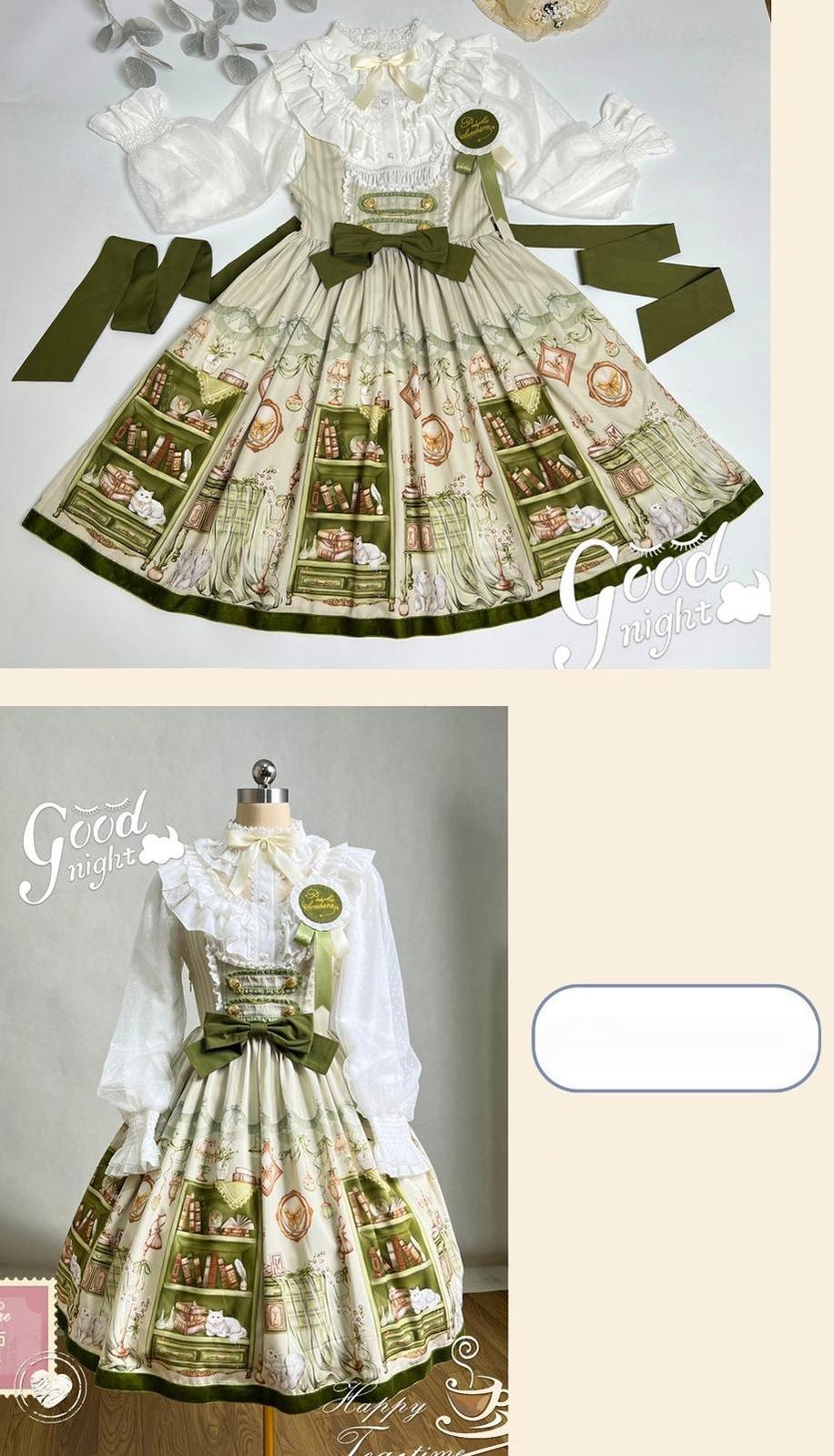 Aurora's Bookroom - Classic Lolita Bust-support JSK Dress with Bookstore Print - image 4