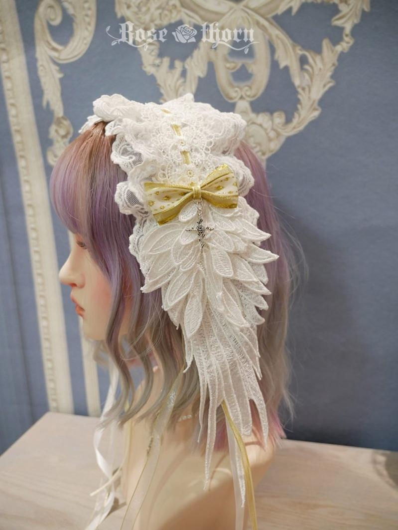 Rose Thorn Angel Wings Embroidered Elegant Lolita Headband - image 2