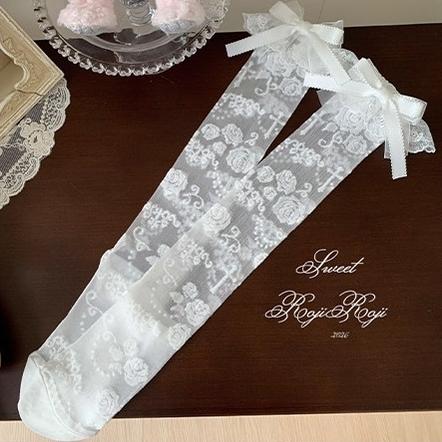 Summer Sweet Lolita Rose Jacquard Bow Socks - image 14