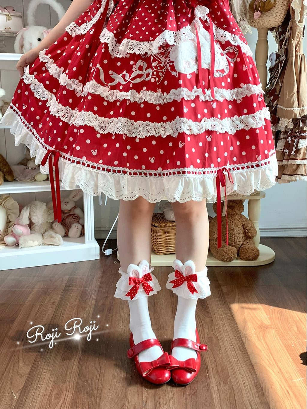 Bunny Ears Polka Dot Sweet Lolita Mid-Calf Socks - image 1