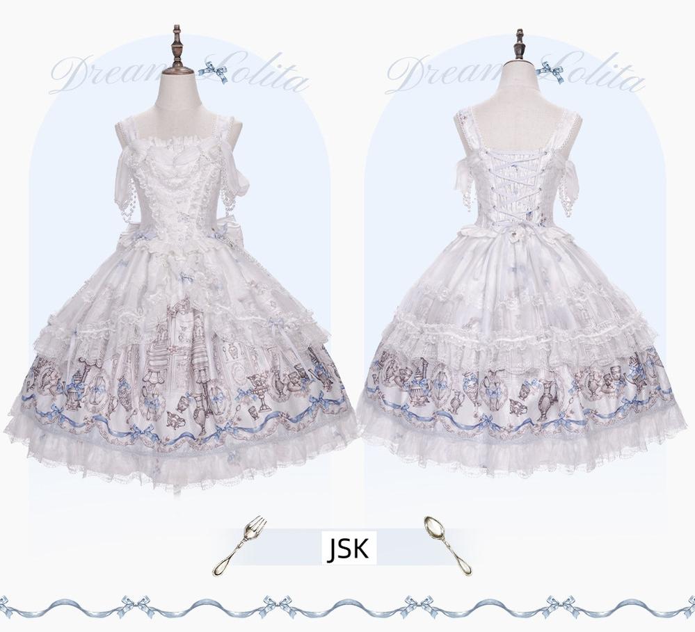 Finnish Antique Cabinet - Sweet Lolita Antique Cabinet Printed OP & JSK Dress with Bows - image 5
