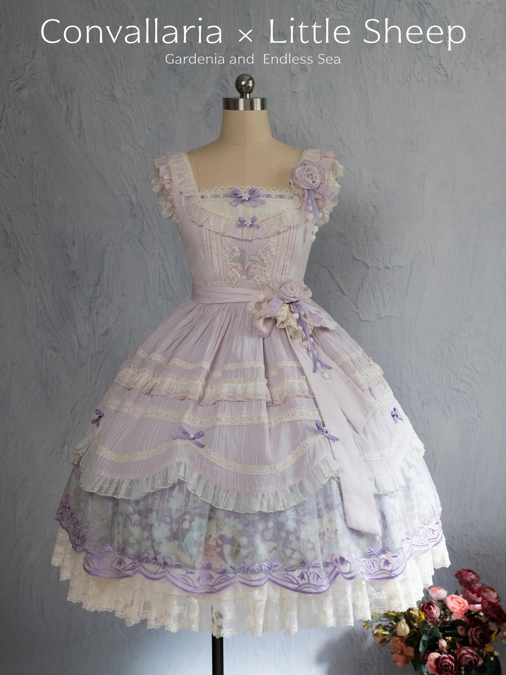 Lily of the Valley Lamb - Classic Lolita Tiered Hem JSK Dress with Embroidery - image 7