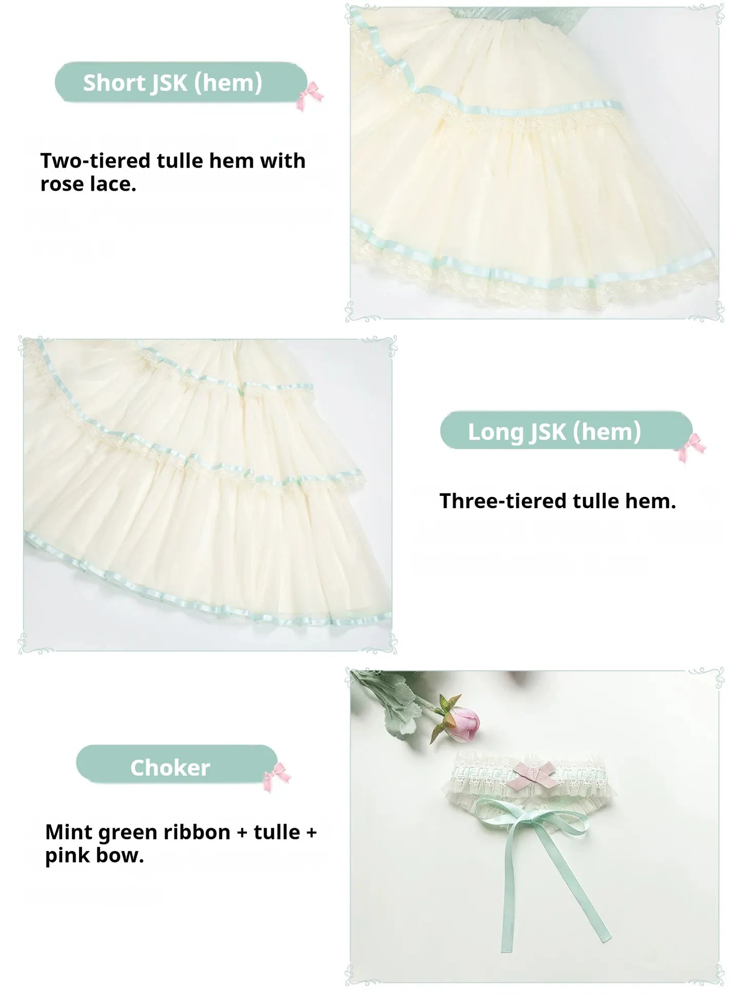 Sea Salt Soda - Classic Lolita Adjustable Corset JSK Dress, Tiered Tulle Hem - image 10