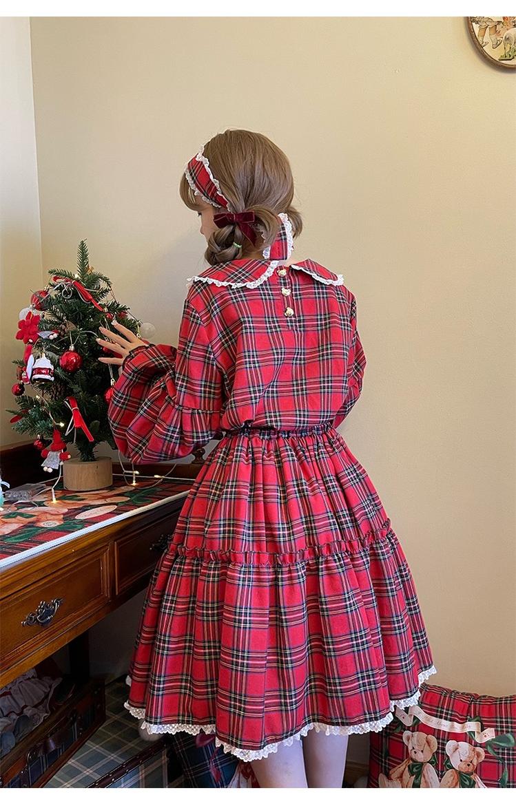 Christmas Vintage Lolita Skirts Doll Collar Blouse Plaid Skirt Set - image 11