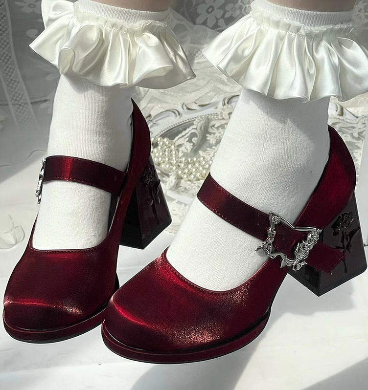 Wanxiang Cycle - Elegant Lolita Heels with Embossed Rose - image 6