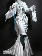 Echo of Deep Sea - Satin Ouji Lolita Trailing Blouse, Solid or Blood Stain Style - image 12