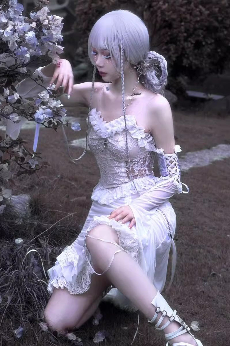 Redemption of the Deity - Drawstring Ruffle Embroidery Lace Pleated Gothic Lolita JSK Dress - image 6