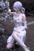 Redemption of the Deity - Drawstring Ruffle Embroidery Lace Pleated Gothic Lolita JSK Dress - image 6