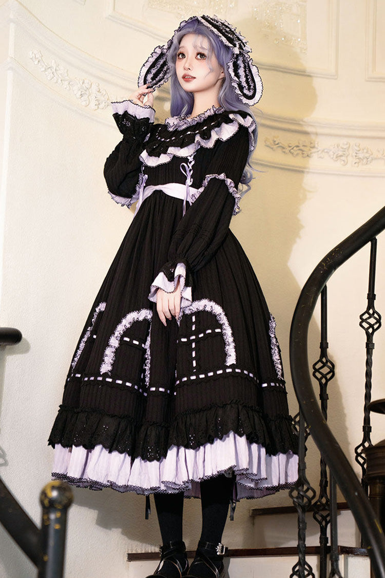 Twin Lilian - Round Collar Long Sleeves Double-Layered Ruffled Bow Lace-Up Gothic Lolita Dress - image 9
