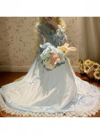 Blue Lace-Trim Long-Sleeve Lolita OP Dress with Ruffles - image 4