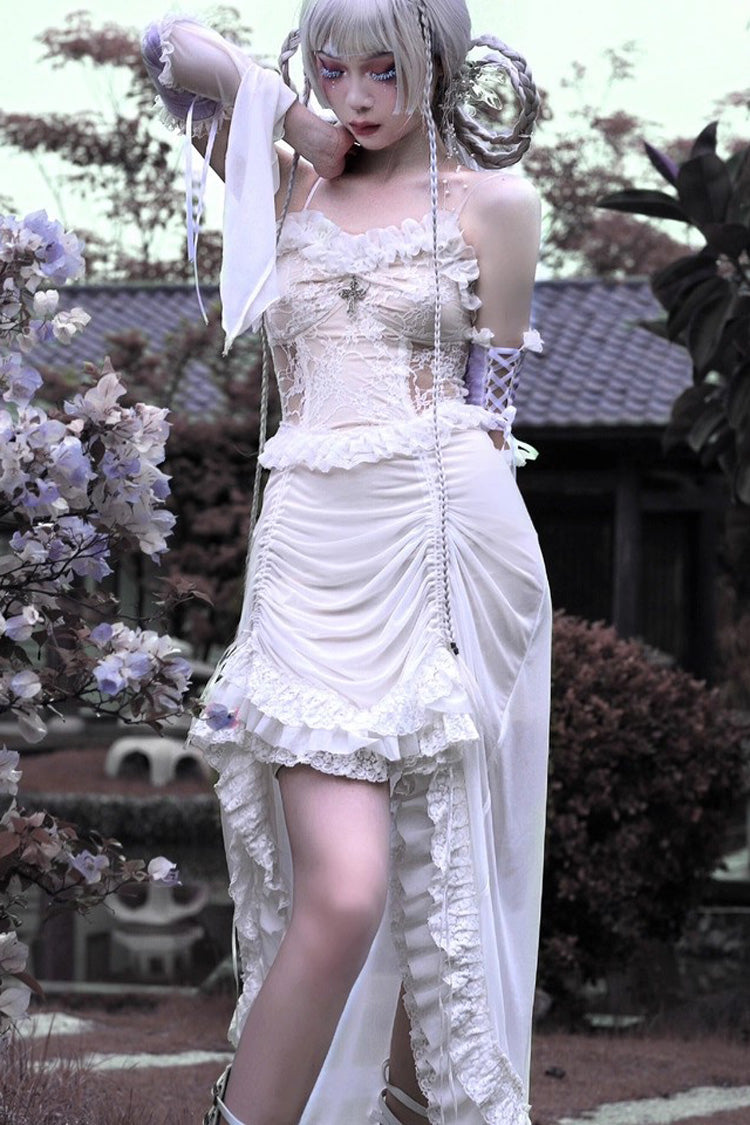 Redemption of the Deity - Drawstring Ruffle Embroidery Lace Pleated Gothic Lolita JSK Dress - image 4