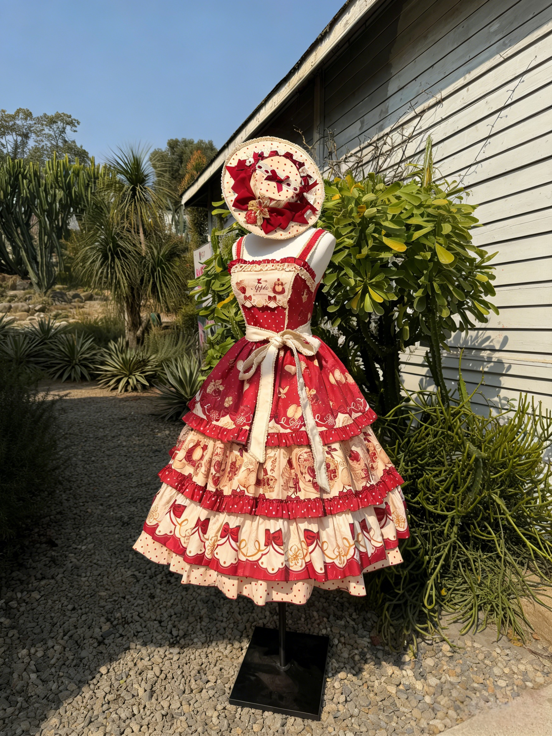 A Red Apple - Sweet Lolita JSK Dress, Tiered Hem Apron and Accessories - image 2