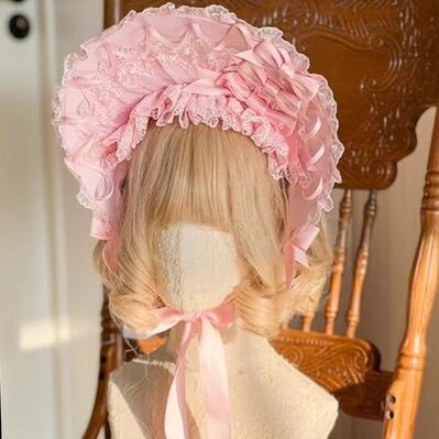 Gothic Lolita Lace Bonnet Wide Brim Bow BNT Headwear - image 9
