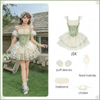Beige and Green Boned Corset Waist Short JSK Dress Set - image 2