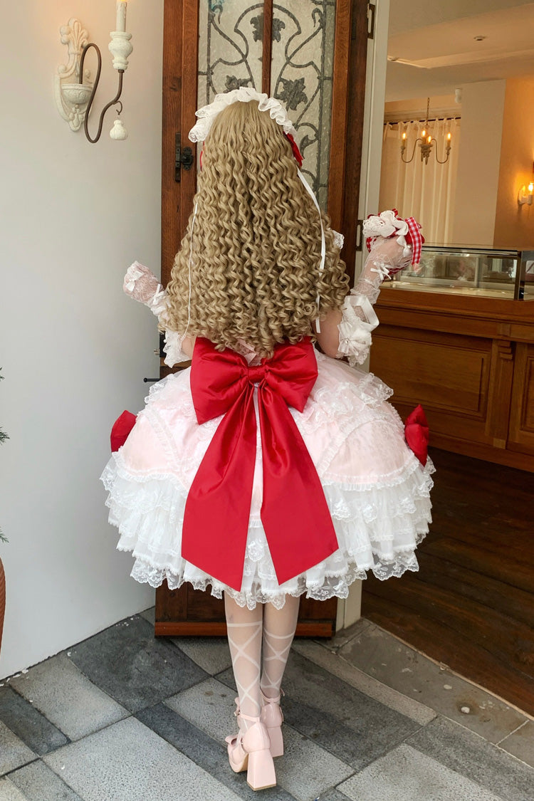 Flower Dream Isle - Square Collar Multi-Layered Ruffled Bow Lace Sweet Lolita JSK Dress - image 2