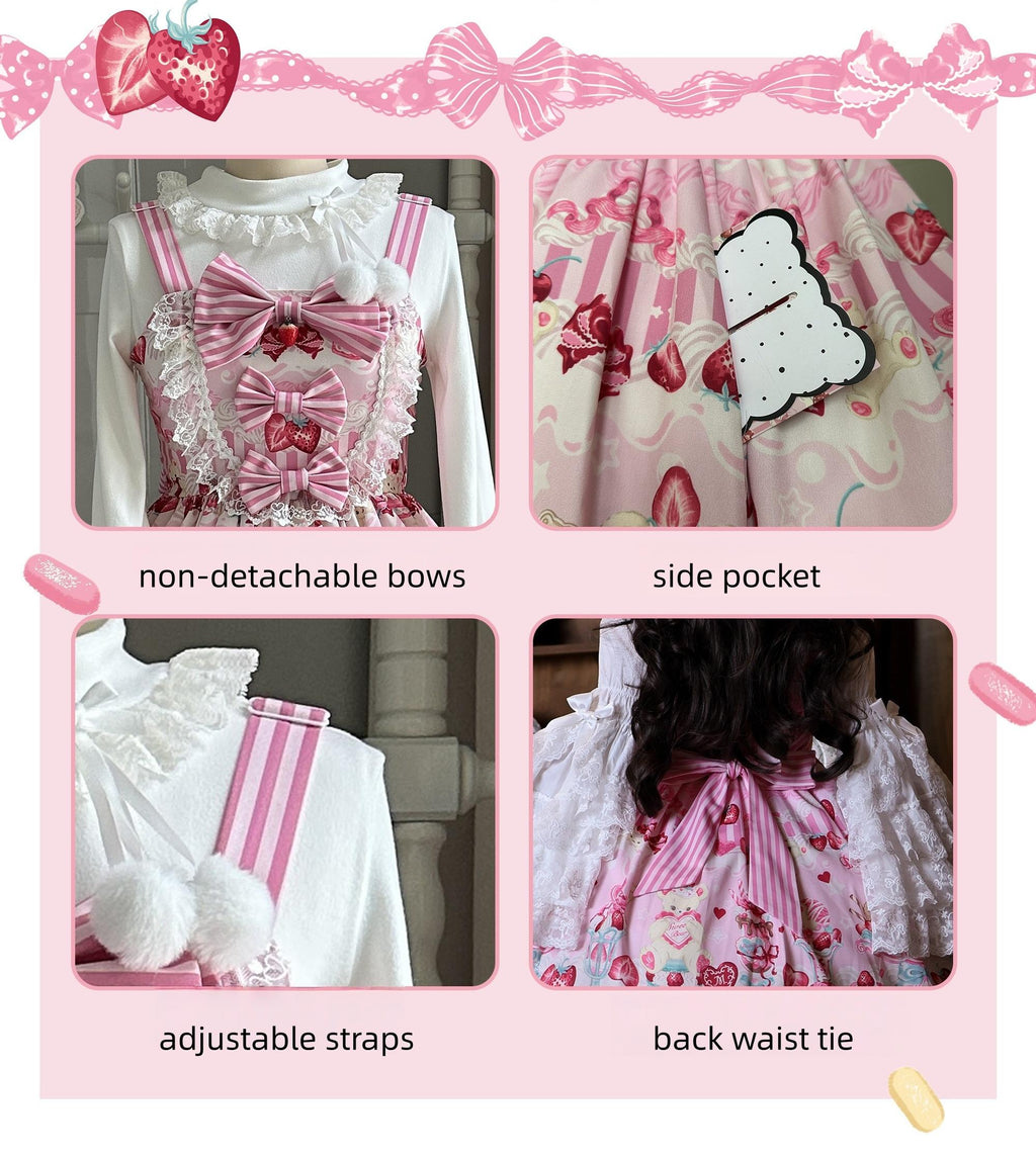 Strawberry Parfait - Strawberry Print Sweet Lolita JSK Dress, Side Pocket and Accessories - image 15
