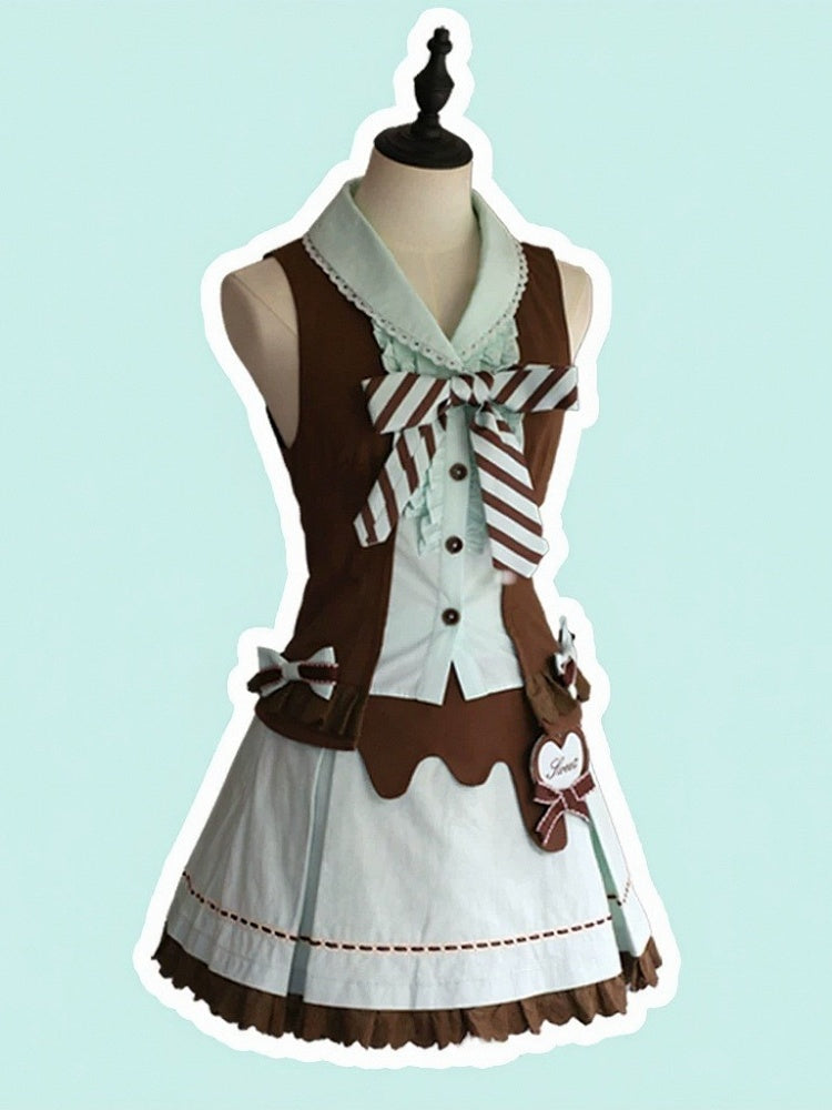 Mint Cocoa Bow Sleeveless Top and Ruffle Lace Skirt Set - image 1