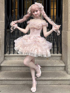 Pink Balletcore Princess Lolita Corset Top and Ruffle Skirt Set - image 4
