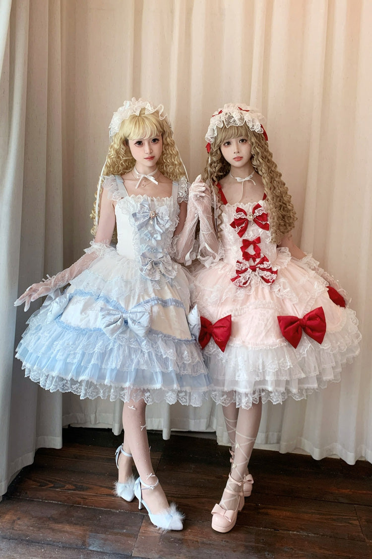 Flower Dream Isle - Square Collar Multi-Layered Ruffled Bow Lace Sweet Lolita JSK Dress - image 12