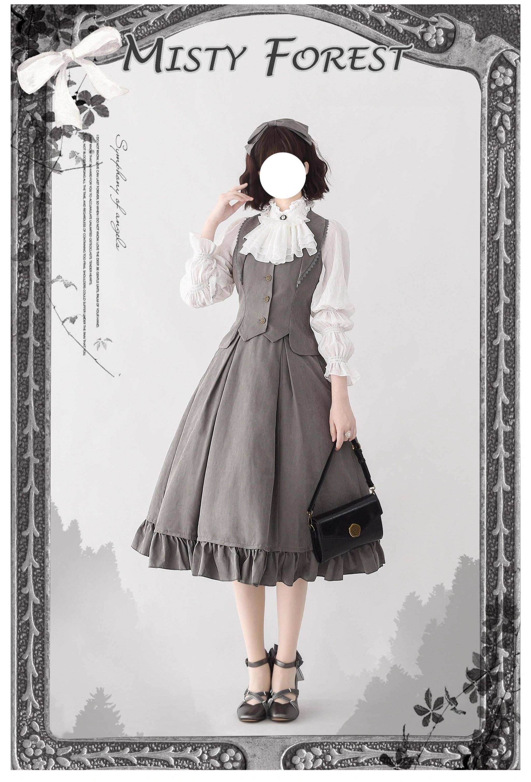 Classic Lolita A-Line Skirt, Button-Front Vest and White Blouse - image 4