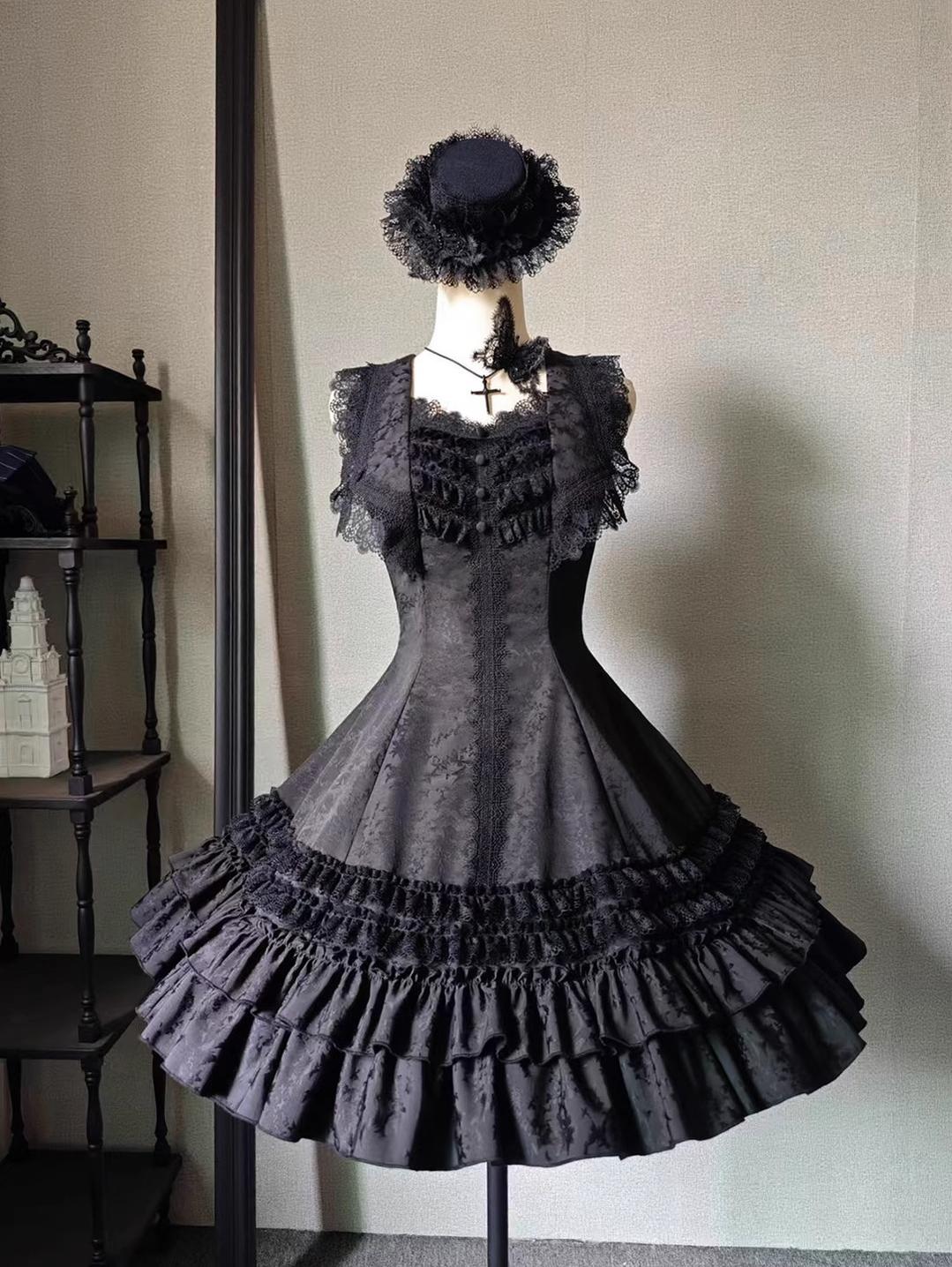 Six-Panel Gothic Lolita JSK Dress with Tiered Ruffles - image 19