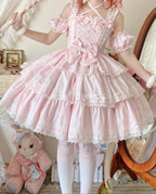 Rose Romance - Pink Sweet Lolita JSK Dress, Tiered Hem - image 5