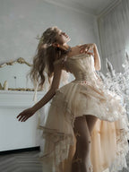 Champagne Lace-Up Corset Top and High-Low Lolita Skirt - image 9