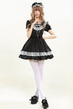 Night Alley Angel - Lapel Collar Short Sleeves Jacquard Ruffled Lace Gothic Lolita Dress - image 6