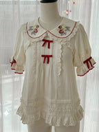 Sweet Lolita Shirt Strawberry Embroidery Ivory Blouse - image 1