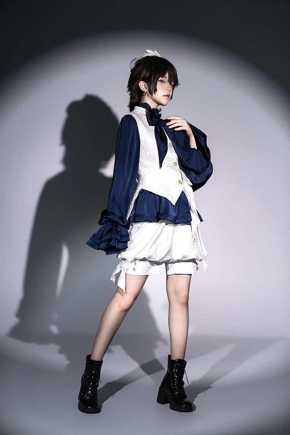Rabbit Hunter - Ouji Lolita Shirt Sapphire Blue Long Sleeve Blouse - image 2