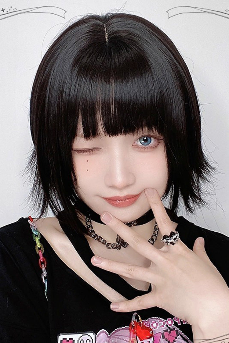 Outward-Curled Ends Air-Bangs Sweet Lolita Wig in Black - image 4