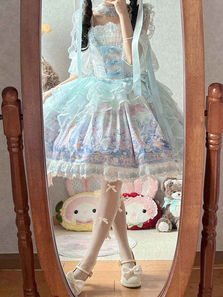 Blue Pearl Marine Print Lace-Trimmed Sweet Lolita JSK - image 3
